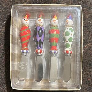 Department 56 Snowman Jester Ceramic Spreaders New in Box Set of 4